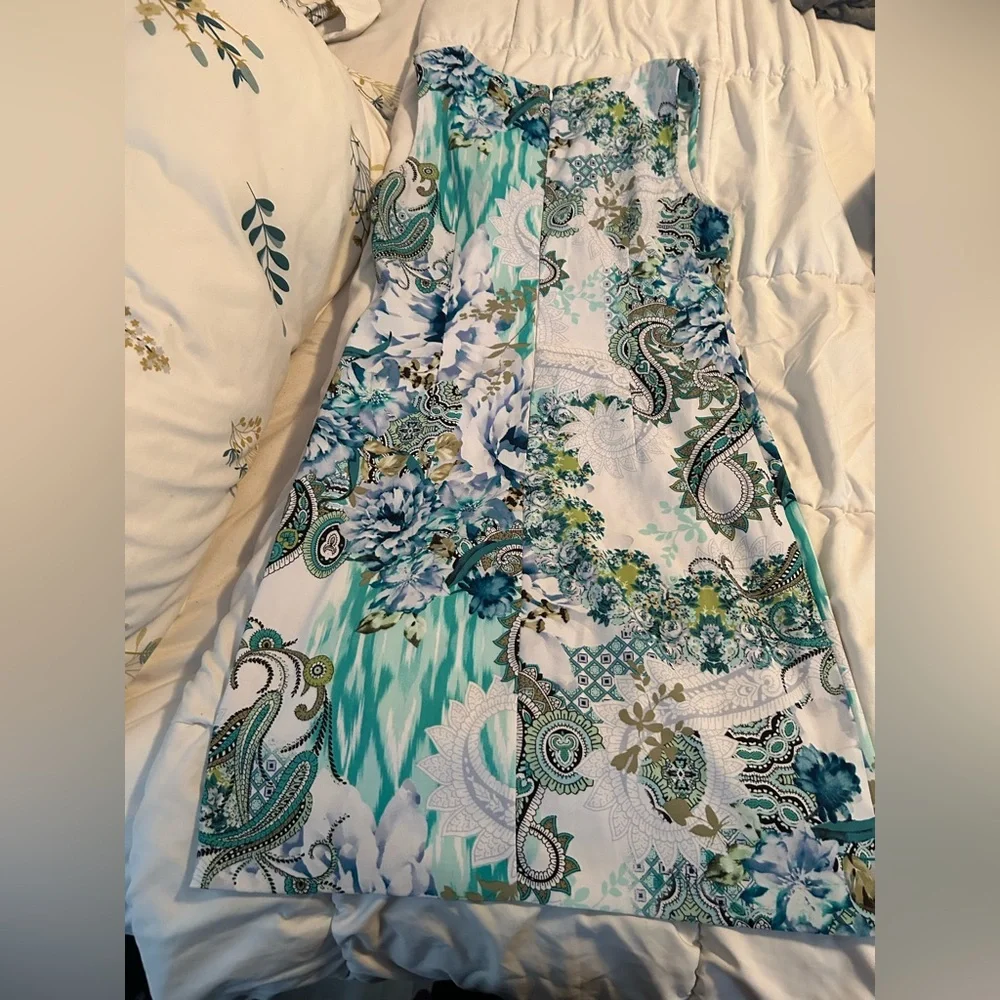 Connected Apparel Blue Green Paisley Midi Dress - Picture 3 of 3